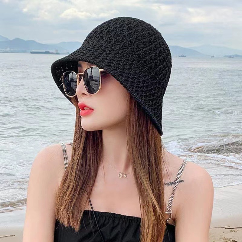 夏季沙滩时尚防晒女网红ins韩版单层水桶镂空渔夫盆帽户外针织帽