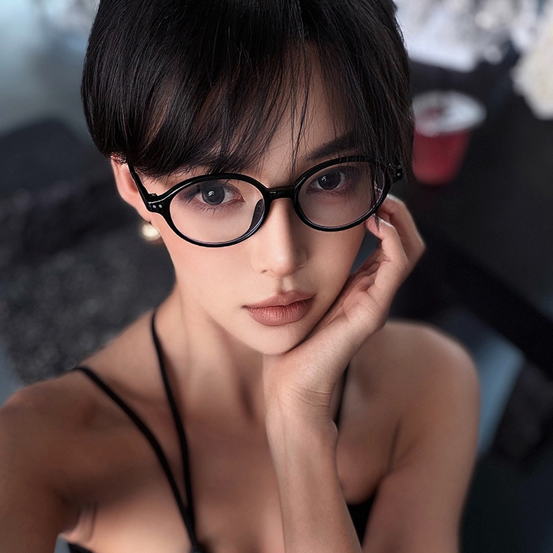 植伍少女复古椭圆小框豹纹书呆子眼镜防蓝光可配度数近视眼睛镜框
