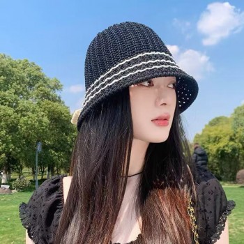 蝴蝶结镂空渔夫帽女夏季时尚防晒遮阳帽子2026新款显脸小草编盆帽