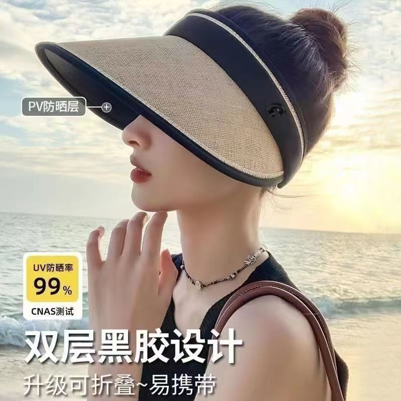 时尚空顶遮阳帽子夏季草编镂空大檐牛仔帽户外防紫外线透气钓鱼帽