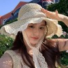 2025新款草帽女夏季出游防晒帽子蕾丝镂空草编沙滩海边大檐遮阳帽