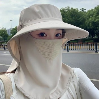 全方位防晒帽透气遮脸面罩护颈一体太阳帽爬山徒步登山帽大帽檐