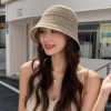 日系纯色针织镂空渔夫帽子女春夏季2025新款透气遮阳防晒帽子盆帽