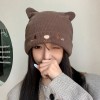 帽子女秋冬大头围堆堆帽学生帽猫咪毛线针织帽月子帽圆顶毛线帽
