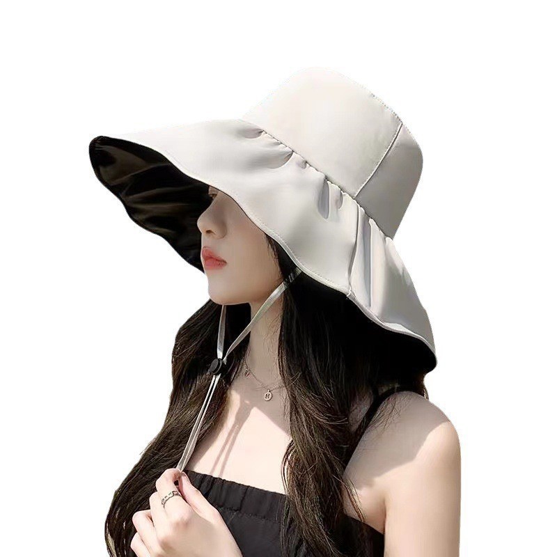 黑胶防晒帽女防紫外线遮脸遮阳帽大帽檐渔夫帽子可折叠太阳帽新款