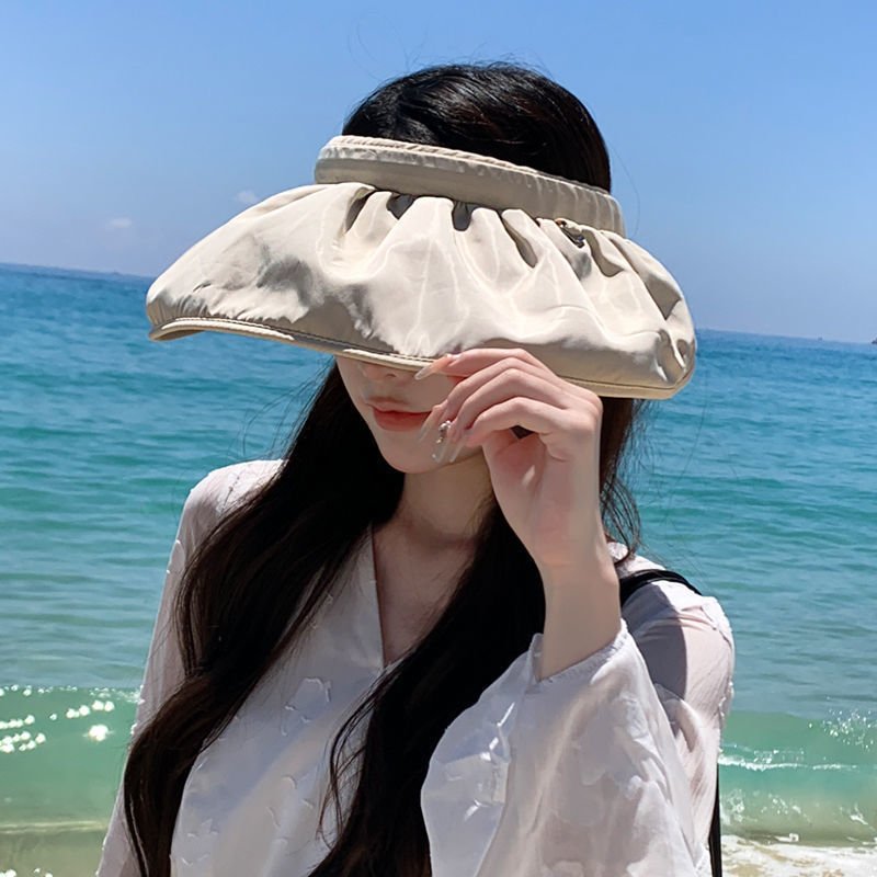 防晒遮阳帽贝壳帽渔夫沙滩帽防紫外线遮脸空顶运动太阳帽调节发箍