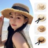夏季编织遮阳帽女休闲海边沙滩遮阳防晒帽蝴蝶结毛边平顶草帽