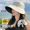 夏季黑胶遮阳帽女防紫外线遮脸防晒太阳帽大头围渔夫帽子大帽檐