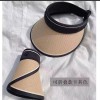 夏季网红同款时尚空顶防紫外线遮阳黑胶草帽大檐小标UV防晒帽女潮