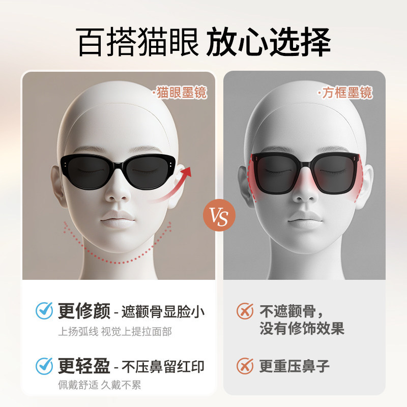 猫眼墨镜女款2026新款高级感方圆脸显脸小偏光镜防紫外线太阳眼镜