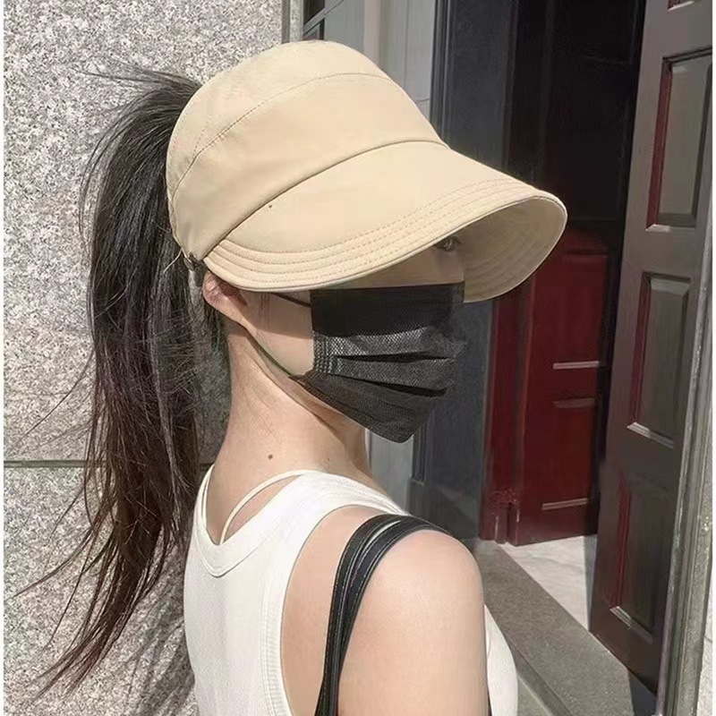 新款可扎马尾透气速干百搭防晒帽可挂口罩遮阳防紫外线渔夫帽子女