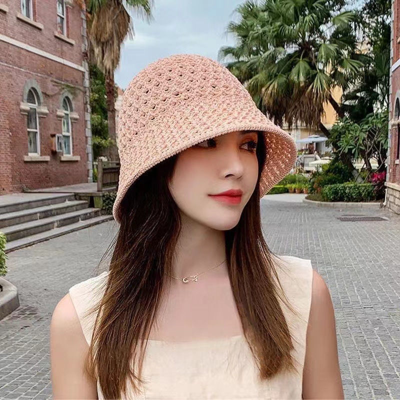 夏季沙滩时尚防晒女网红ins韩版单层水桶镂空渔夫盆帽户外针织帽