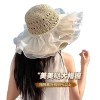 欧根纱珍珠草帽蕾丝草编太阳帽子女大帽檐夏季透气草帽海边遮全脸