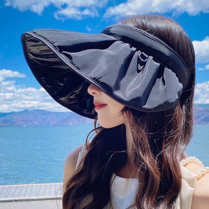 防晒帽子女夏季遮阳防紫外线沙滩帽贝壳帽发卡帽女士旅游渔夫帽