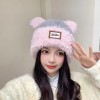 新款冬季毛绒帽女网红百搭帽粉色包头2024显脸小冷帽保暖大头围针