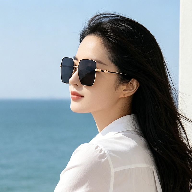 65063偏光太阳镜时尚金属优雅方形显脸小防晒遮阳防紫外线墨镜女