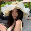 欧根纱珍珠草帽蕾丝草编太阳帽子女大帽檐夏季透气草帽海边遮全脸