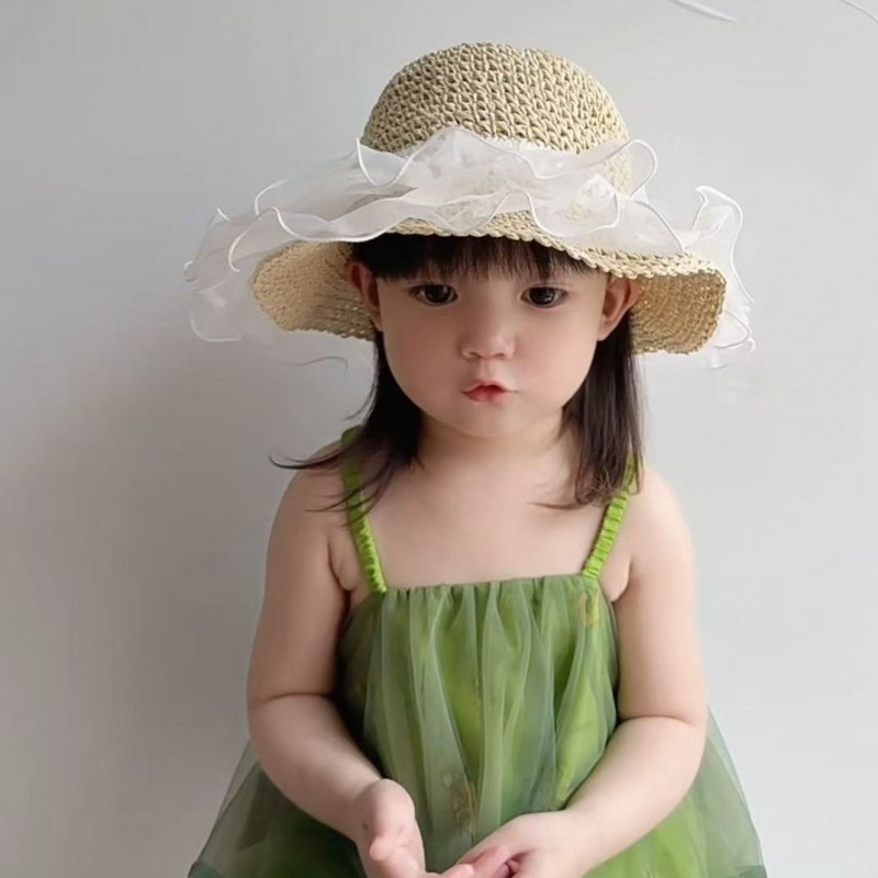 新款女童沙滩公主帽遮阳帽儿童蕾丝草帽包包套装防晒太阳帽夏凉帽
