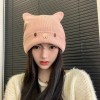 帽子女秋冬大头围堆堆帽学生帽猫咪毛线针织帽月子帽圆顶毛线帽