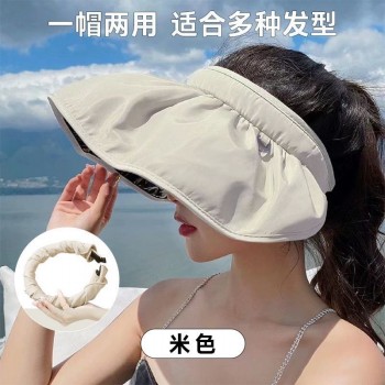 防晒帽子女夏季遮阳防紫外线沙滩帽贝壳帽发卡帽女士旅游渔夫帽
