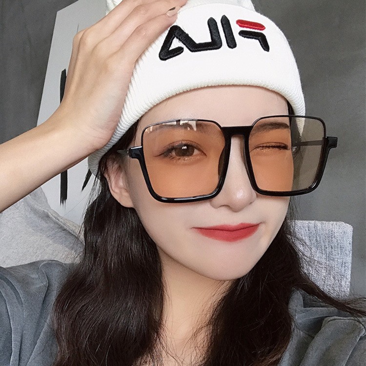 素颜超大框防蓝光复古眼镜ins下半框方形凹造型太阳镜女街拍墨镜