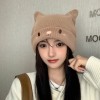 帽子女秋冬大头围堆堆帽学生帽猫咪毛线针织帽月子帽圆顶毛线帽