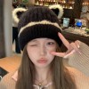 韩版秋冬新款可爱耳朵帽子女日系针织毛线帽冬季保暖大头围防寒帽