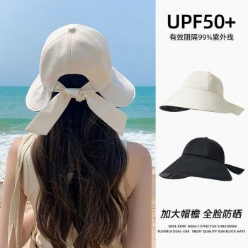 夏季黑胶遮阳帽女防紫外线遮脸防晒太阳帽大头围渔夫帽子大帽檐