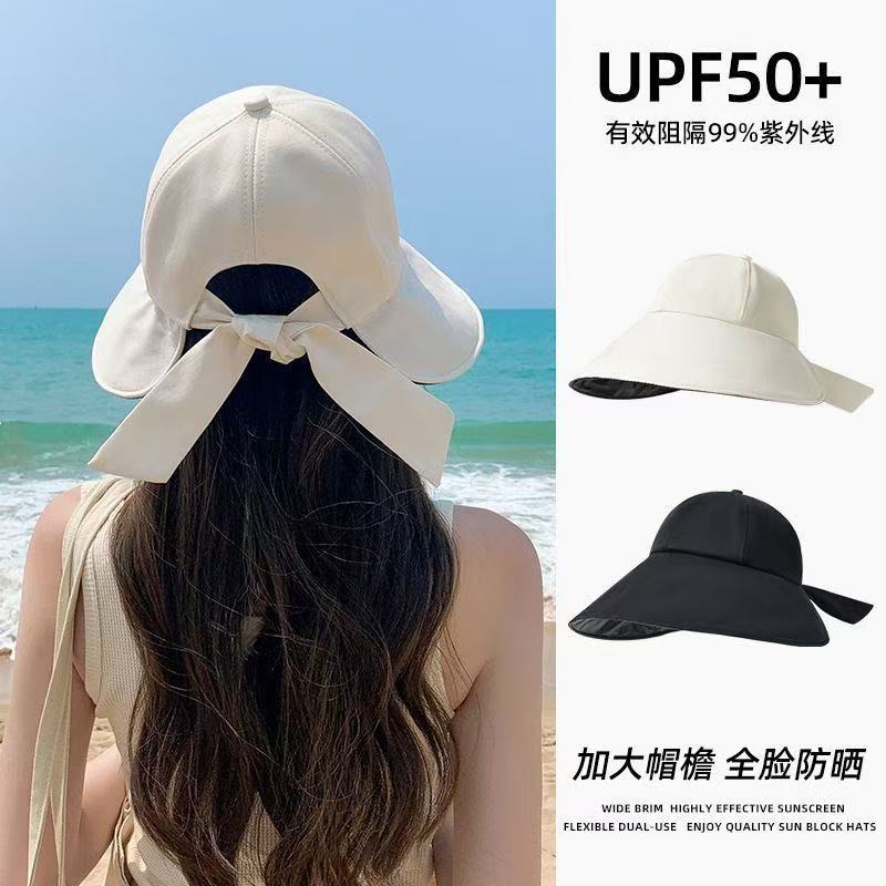 夏季黑胶遮阳帽女防紫外线遮脸防晒太阳帽大头围渔夫帽子大帽檐