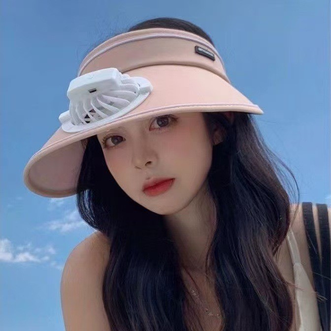 太阳帽子遮阳帽女夏季防晒带风扇空顶大帽檐骑车户外遮脸防紫外线