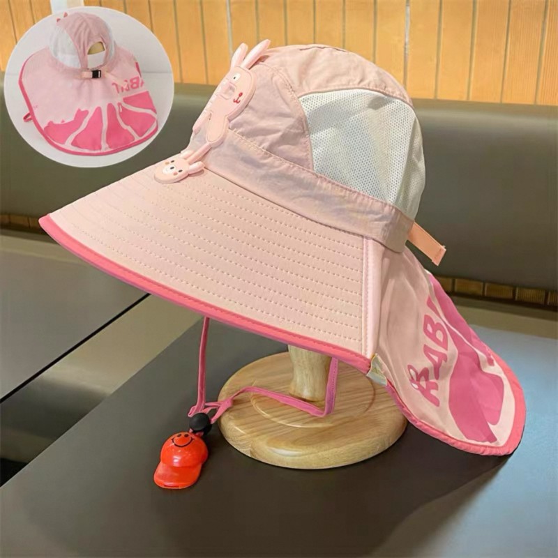 护脖儿童帽夏天户外遮阳男孩披肩帽韩版太阳能风扇帽女童网眼大檐