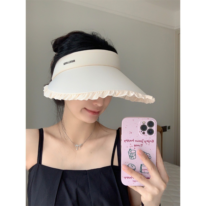 防晒帽女2024新款夏季户外冰丝大檐透气发箍式防紫外线遮阳空顶帽