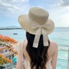 夏季编织遮阳帽女休闲海边沙滩遮阳防晒帽蝴蝶结毛边平顶草帽