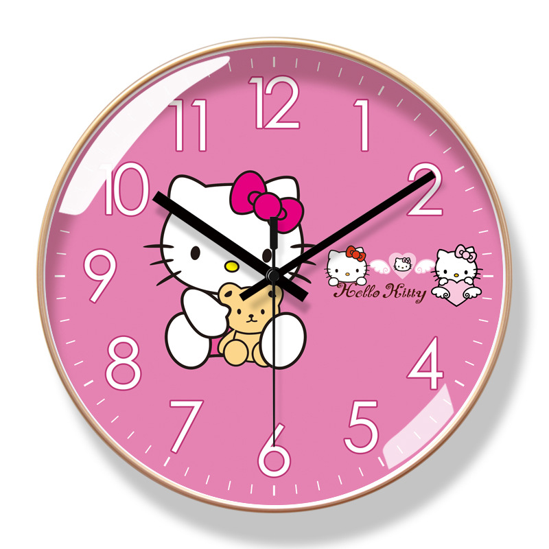 易普拉6912客厅挂钟 HELLO KITTY卡通早教静音挂表静音扫秒石英钟