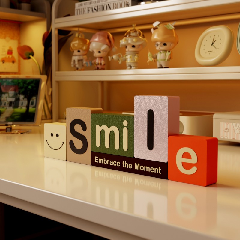 装饰摆件1005可爱积木SMILE笑脸字母文艺客厅创意桌面玄关装饰品