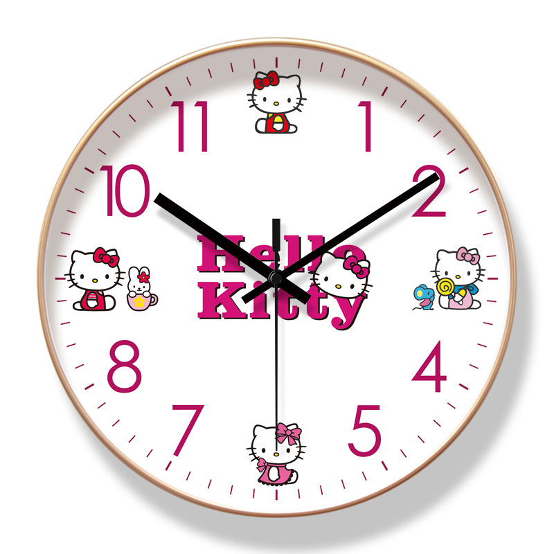 易普拉6907客厅挂钟 HELLO KITTY卡通早教静音挂表静音扫秒石英钟