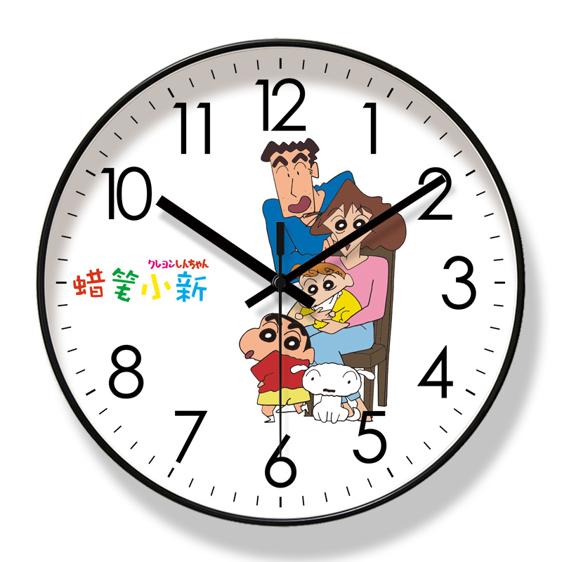 易普拉6954可爱客厅挂钟蜡笔小新卡通早教家用静音静音扫秒石英钟