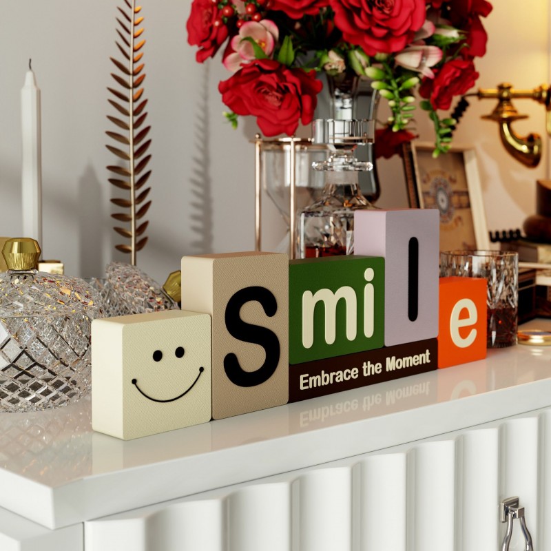 装饰摆件1005可爱积木SMILE笑脸字母文艺客厅创意桌面玄关装饰品