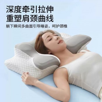 跨境外贸记忆枕回弹记忆棉枕芯蝶形枕头透气护颈牛角枕睡眠颈椎枕