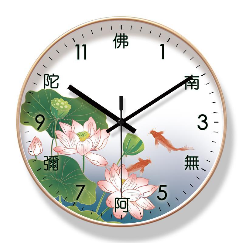 易普拉6277挂钟阿弥陀佛禅意佛经钟表佛时钟中式挂表静音扫秒