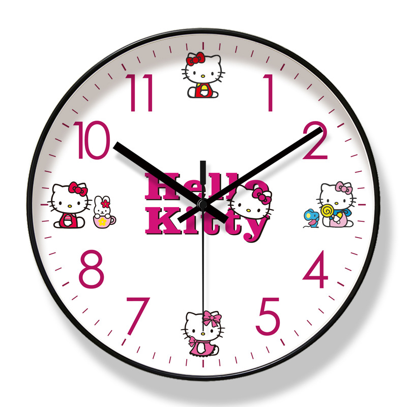 易普拉6907客厅挂钟 HELLO KITTY卡通早教静音挂表静音扫秒石英钟