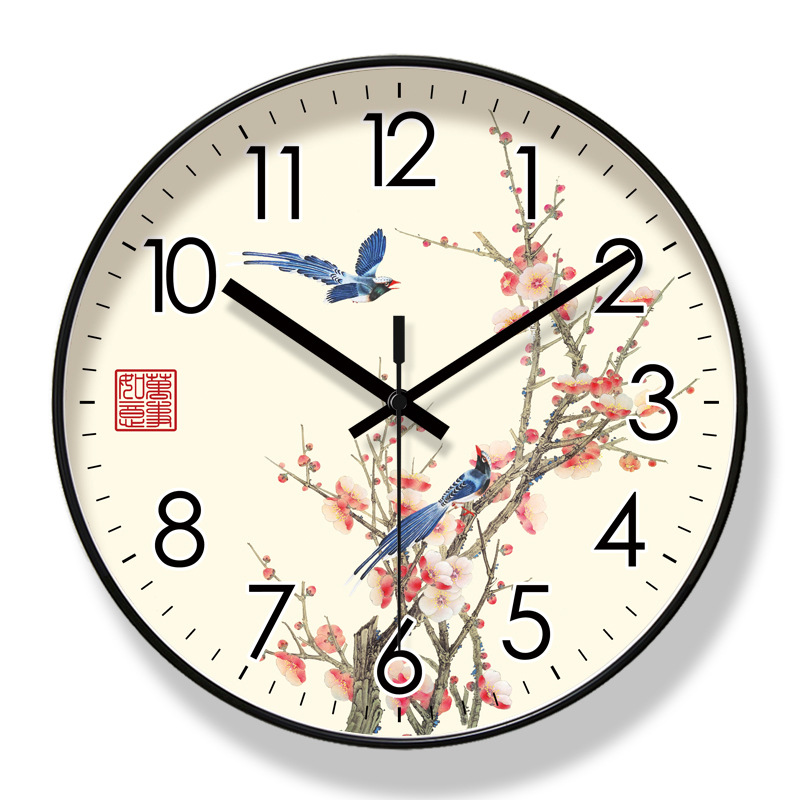 易普拉6586中式花鸟挂钟客厅钟表时尚花开富贵时钟静音扫秒石英钟