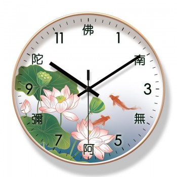 易普拉6276挂钟荷花禅意佛经钟表国风时钟中式挂表静音扫秒