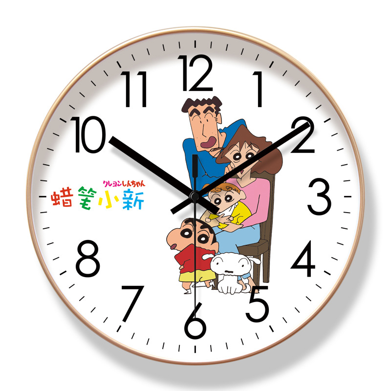 易普拉6954可爱客厅挂钟蜡笔小新卡通早教家用静音静音扫秒石英钟