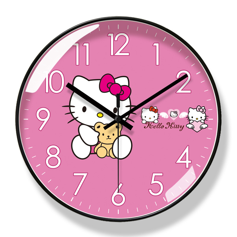 易普拉6912客厅挂钟 HELLO KITTY卡通早教静音挂表静音扫秒石英钟