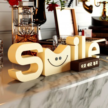 装饰摆件1004创意文艺字母SMILE笑脸客厅现代桌面玄关摆台装饰品