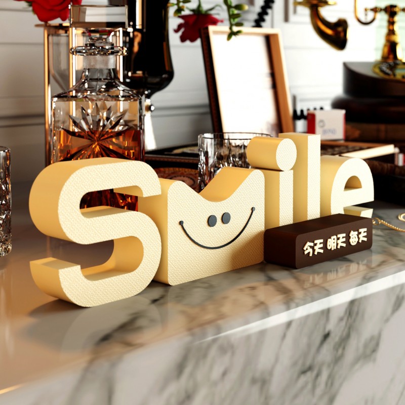 装饰摆件1004创意文艺字母SMILE笑脸客厅现代桌面玄关摆台装饰品
