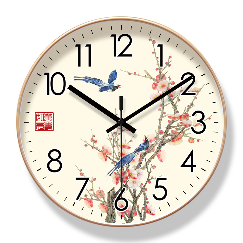 易普拉6586中式花鸟挂钟客厅钟表时尚花开富贵时钟静音扫秒石英钟