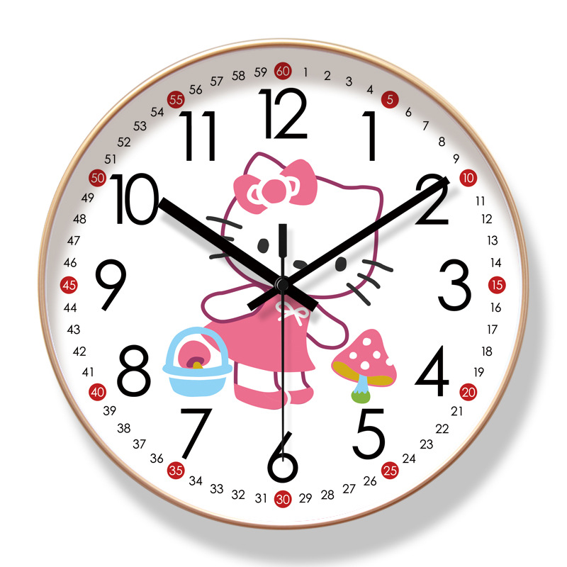 易普拉6907客厅挂钟 HELLO KITTY卡通早教静音挂表静音扫秒石英钟