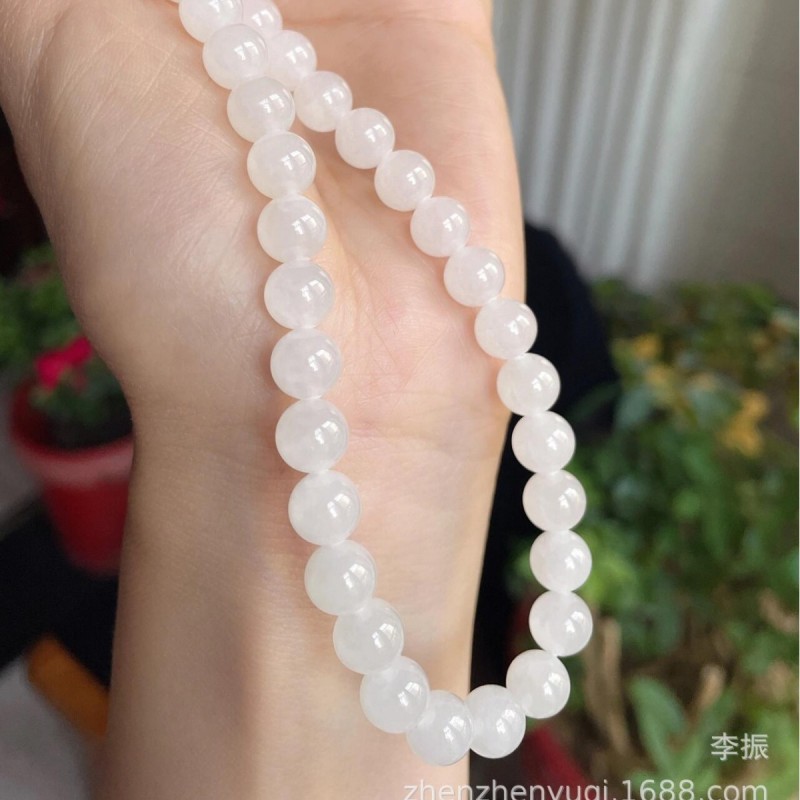 新疆和田玉项链羊脂白玉串珠挂绳男女款天然玉石手串圆珠白玉手链